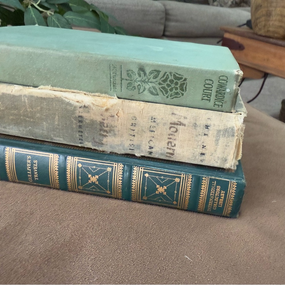 Antique Vintage Book Set - Green Cream Covers. REAL BOOKS
